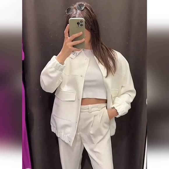 Zara Jackets & Blazers - ZARA OVERSIZED LONG BOMBER WHITE SIZE XS L